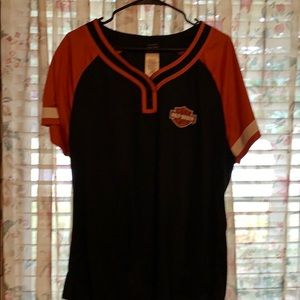 Harley Davidson one X orange black and white shirt